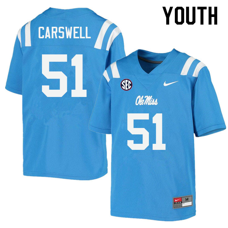 Youth #51 Flip Carswell Ole Miss Rebels College Football Jerseys Sale-Power Blue - Click Image to Close